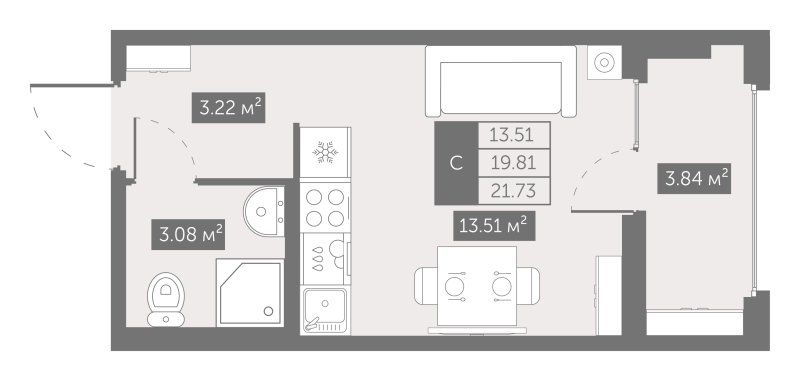 Квартира-студия, 21.73 м² в ЖК "UP-квартал Новый Московский" - планировка, фото №1