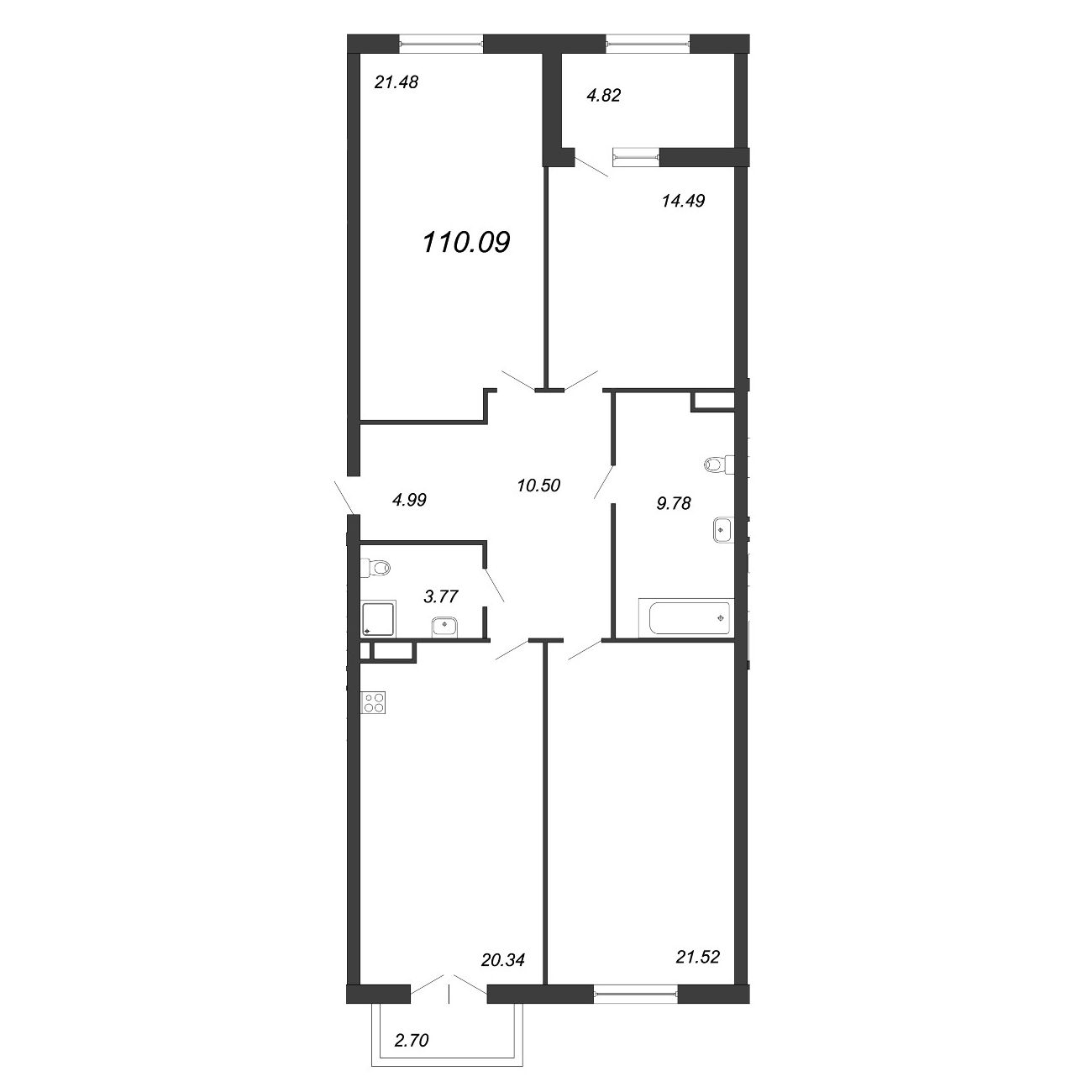 3-комнатная квартира, 111.5 м² - планировка, фото №1
