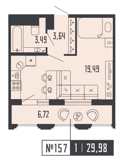 Квартира-студия, 29.98 м² в ЖК "Shepilevskiy" - планировка, фото №1