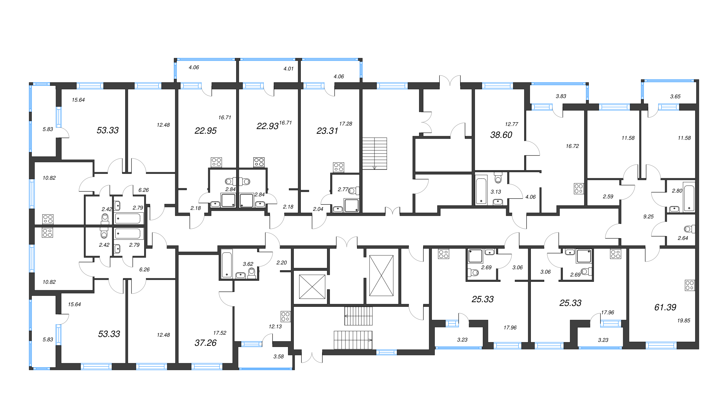 1-комнатная квартира, 37.26 м² - планировка этажа
