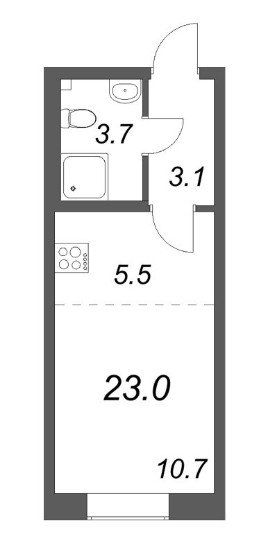 Квартира-студия, 22.8 м² - планировка, фото №1