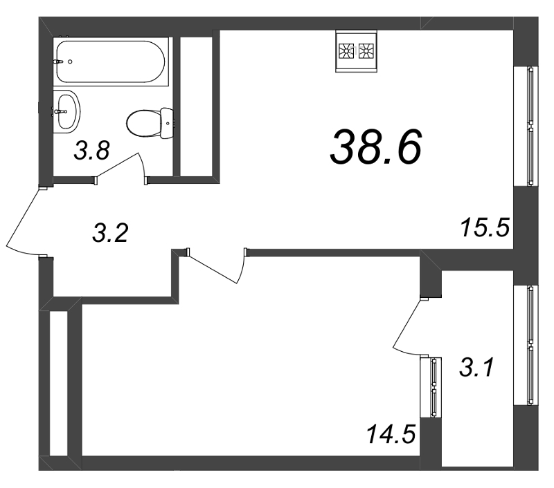 1-комнатная квартира, 38.4 м² в ЖК "Галактика" - планировка, фото №1
