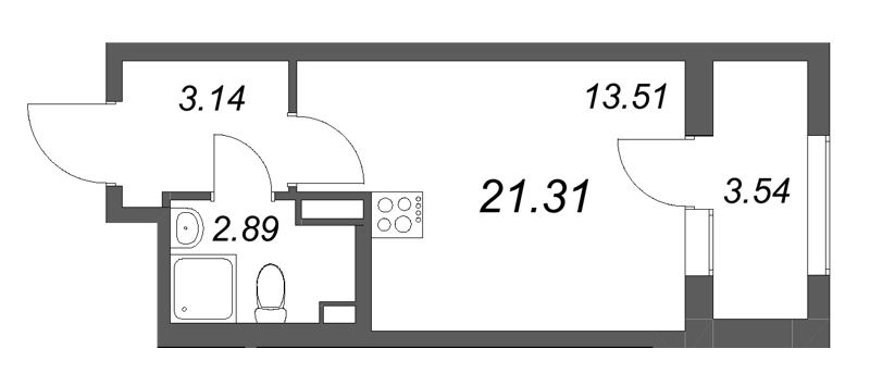 Квартира-студия, 21.31 м² в ЖК "Гранат" - планировка, фото №1