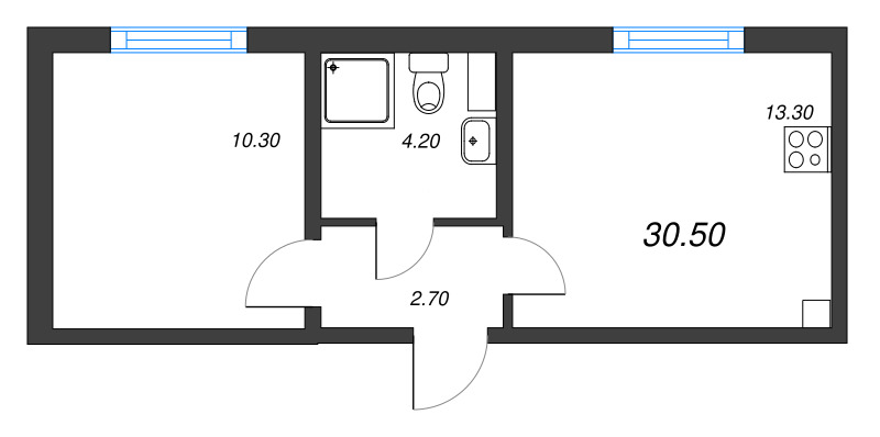 1-комнатная квартира, 30.5 м² в ЖК "Ручьи" - планировка, фото №1