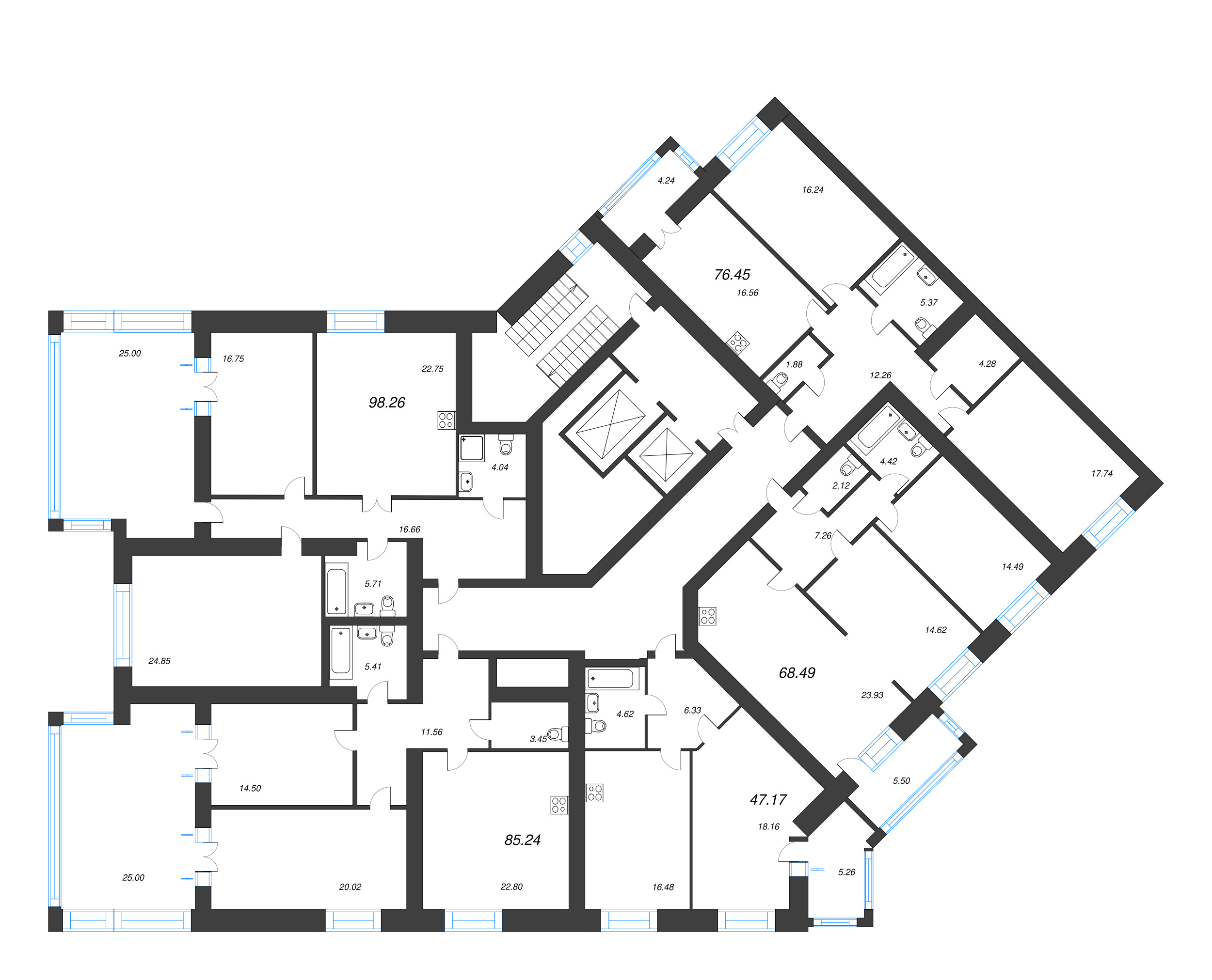 2-комнатная квартира, 85.8 м² в ЖК "Листва" - планировка этажа