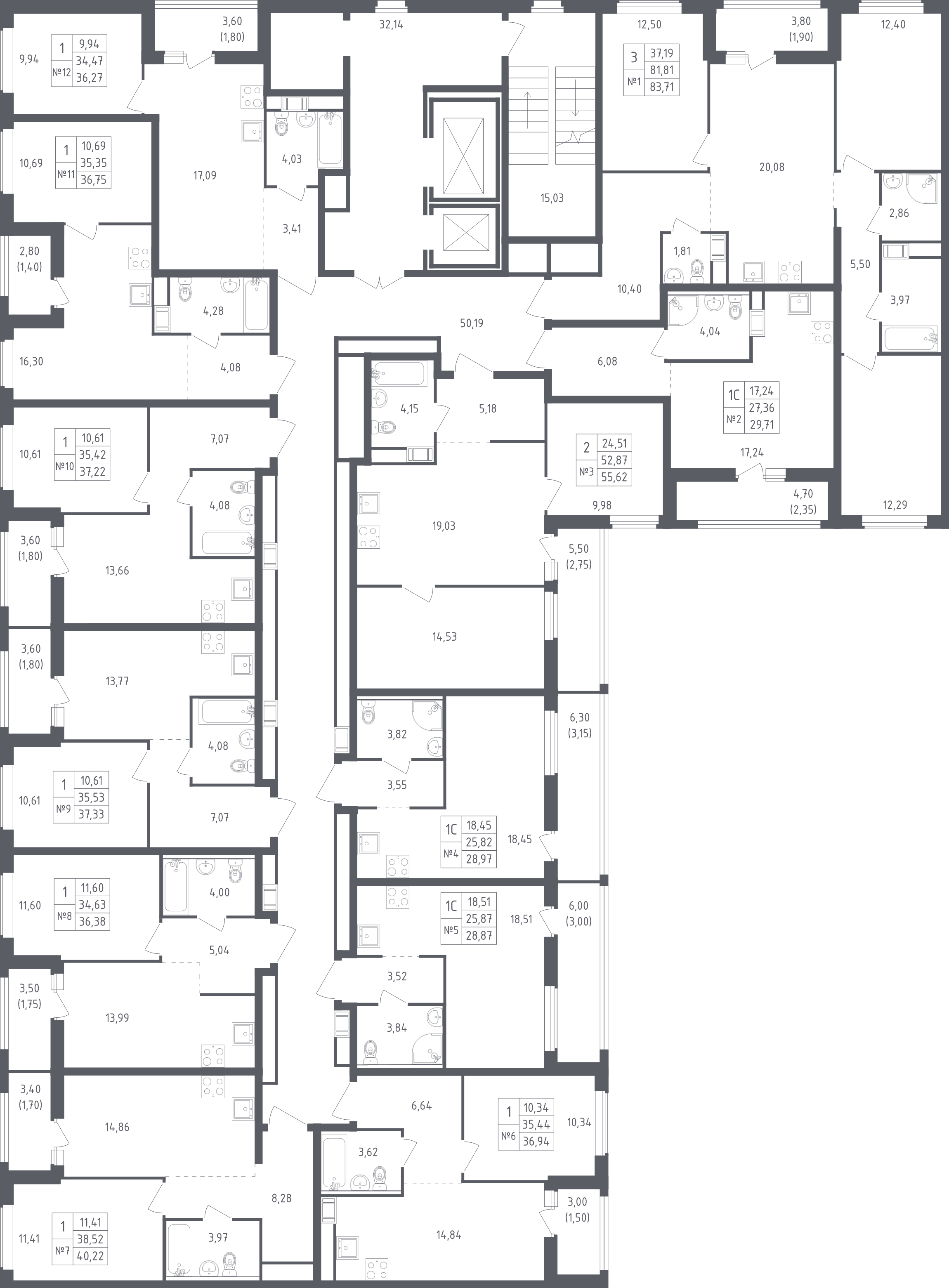 4-комнатная (Евро) квартира, 83.71 м² - планировка этажа