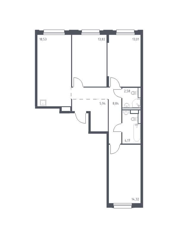4-комнатная (Евро) квартира, 81.21 м² в ЖК "Новые Лаврики" - планировка, фото №1