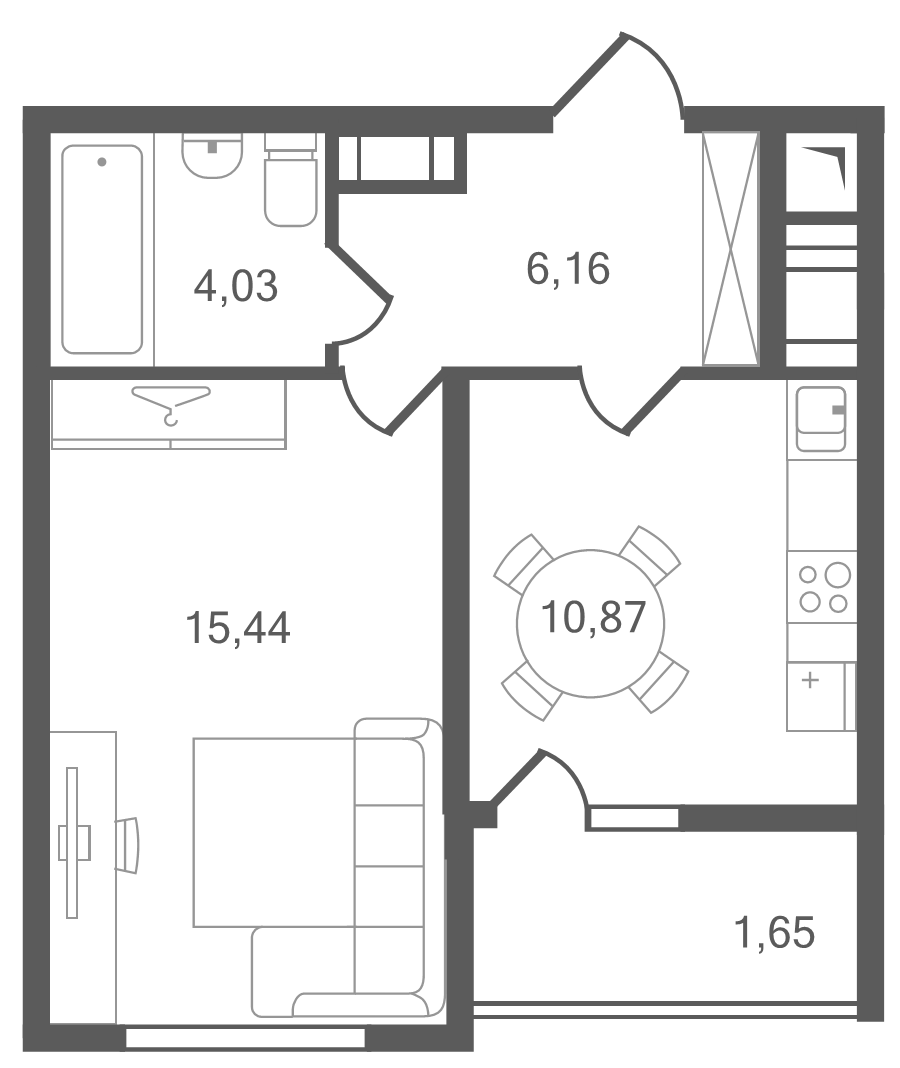 1-комнатная квартира, 38.15 м² в ЖК "Ювента" - планировка, фото №1