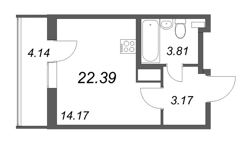 Квартира-студия, 22.39 м² - планировка, фото №1