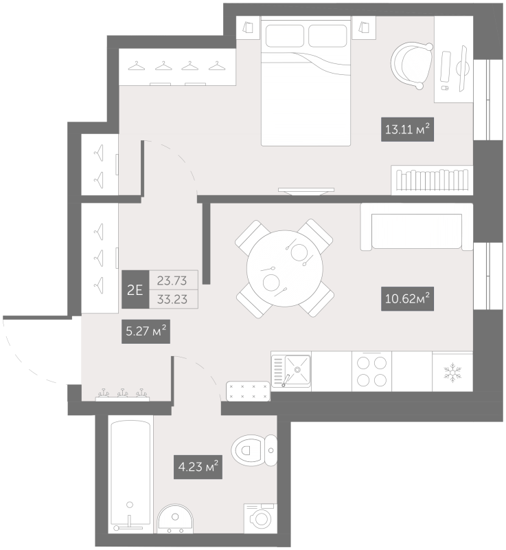 1-комнатная квартира, 34.5 м² в ЖК "Зум Чёрная Речка" - планировка, фото №1