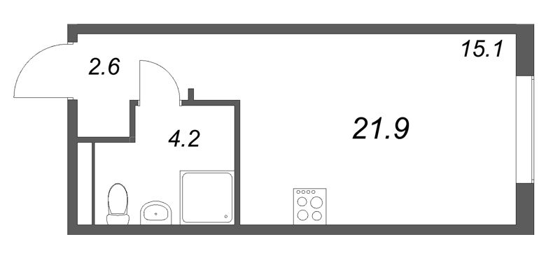 Квартира-студия, 21.9 м² в ЖК "Пулково Лейк" - планировка, фото №1