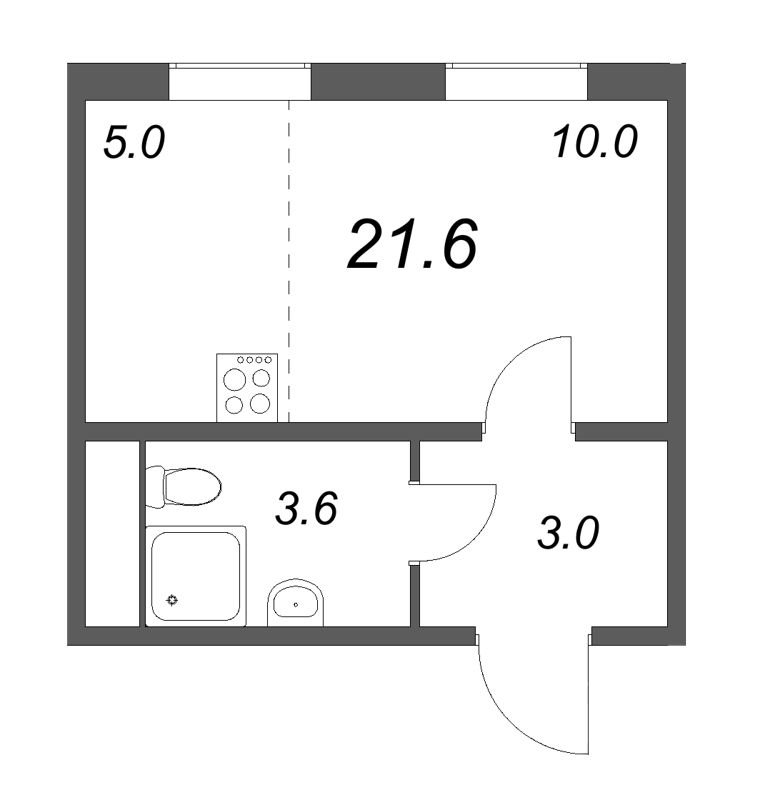 Квартира-студия, 21.6 м² - планировка, фото №1