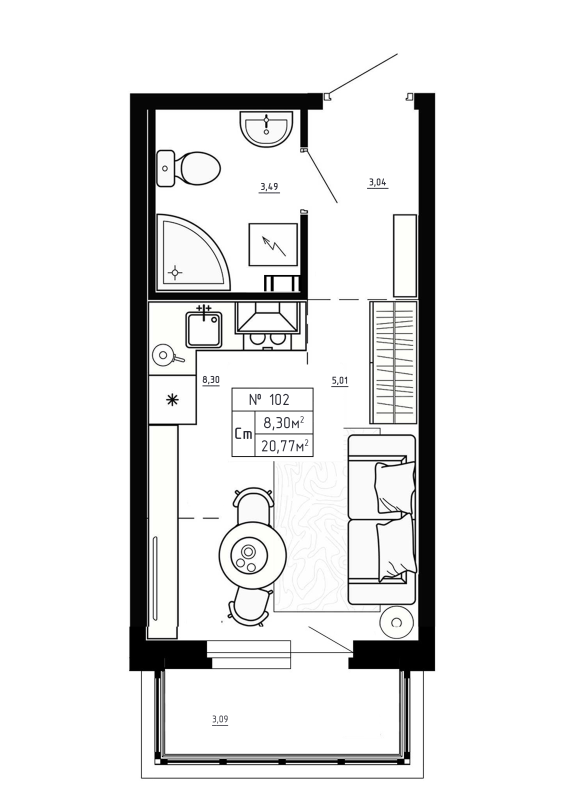 Квартира-студия, 20.77 м² в ЖК "Аннино Сити" - планировка, фото №1