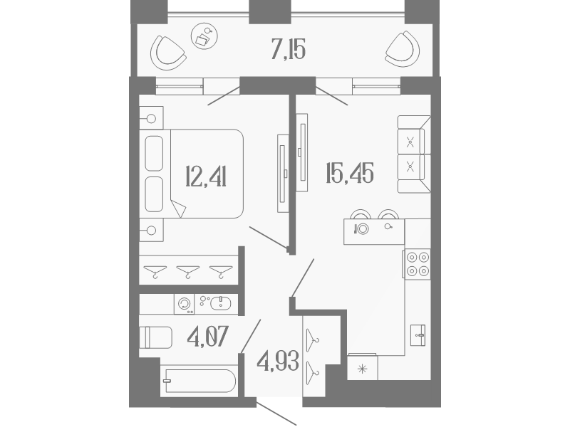 2-комнатная (Евро) квартира, 40.4 м² в ЖК "Коллекционный дом 1919" - планировка, фото №1