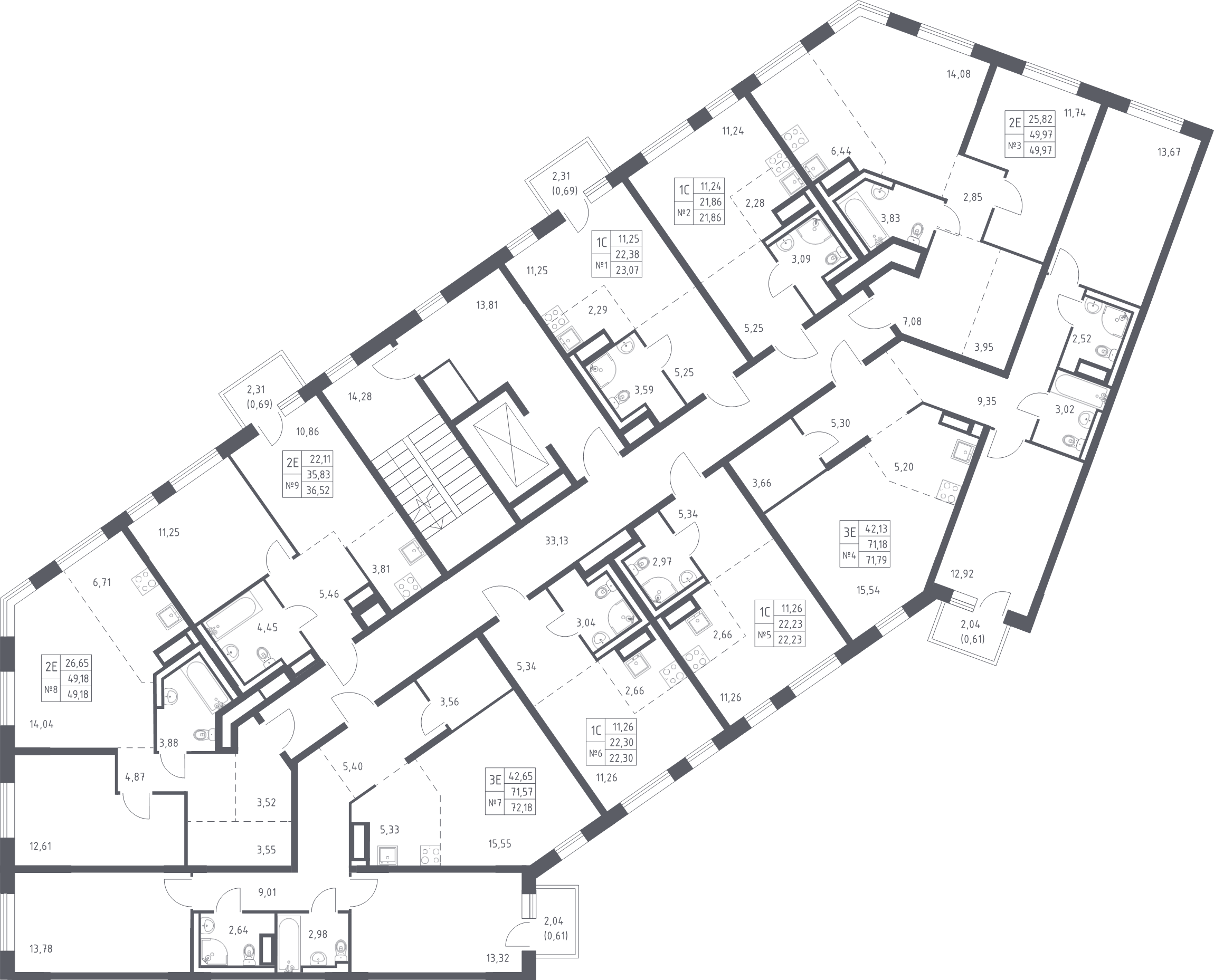 Квартира-студия, 22.23 м² - планировка этажа