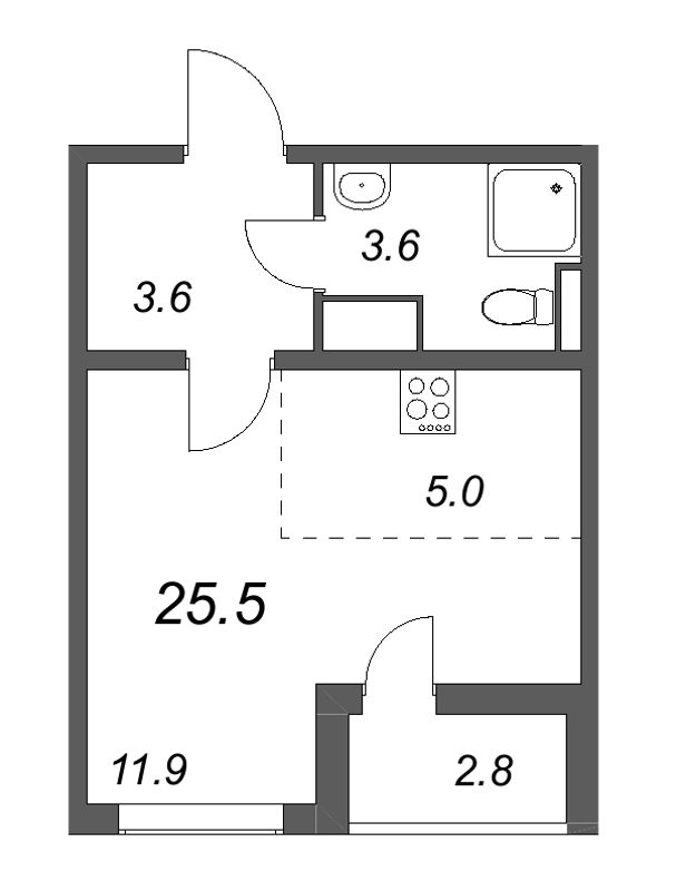Квартира-студия, 25.5 м² - планировка, фото №1