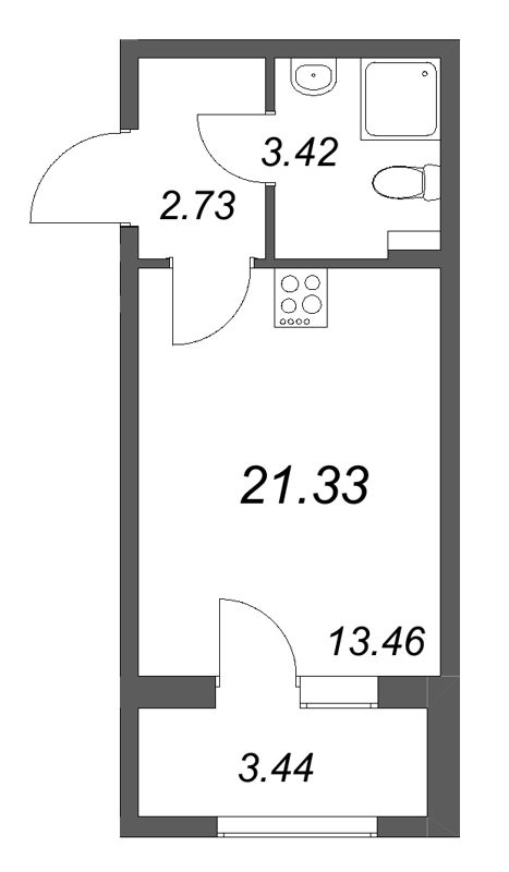 Квартира-студия, 21.33 м² в ЖК "Гранат" - планировка, фото №1