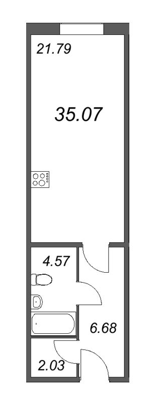 Квартира-студия, 34.32 м² - планировка, фото №1