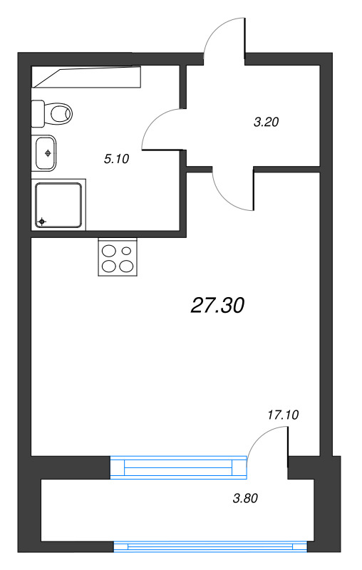 Квартира-студия, 27.3 м² в ЖК "Тайм Сквер" - планировка, фото №1