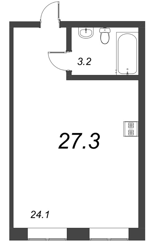 Квартира-студия, 27.3 м² - планировка, фото №1