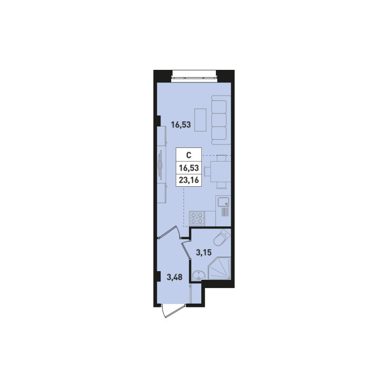 Квартира-студия, 23.16 м² в ЖК "Ромашки" - планировка, фото №1