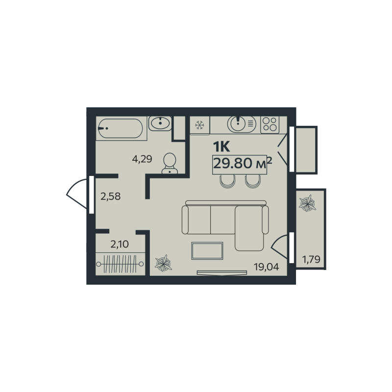 Квартира-студия, 29.8 м² в ЖК "Эдельвейс.Янино" - планировка, фото №1