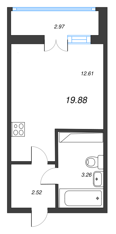 Квартира-студия, 19.88 м² в ЖК "AEROCITY" - планировка, фото №1