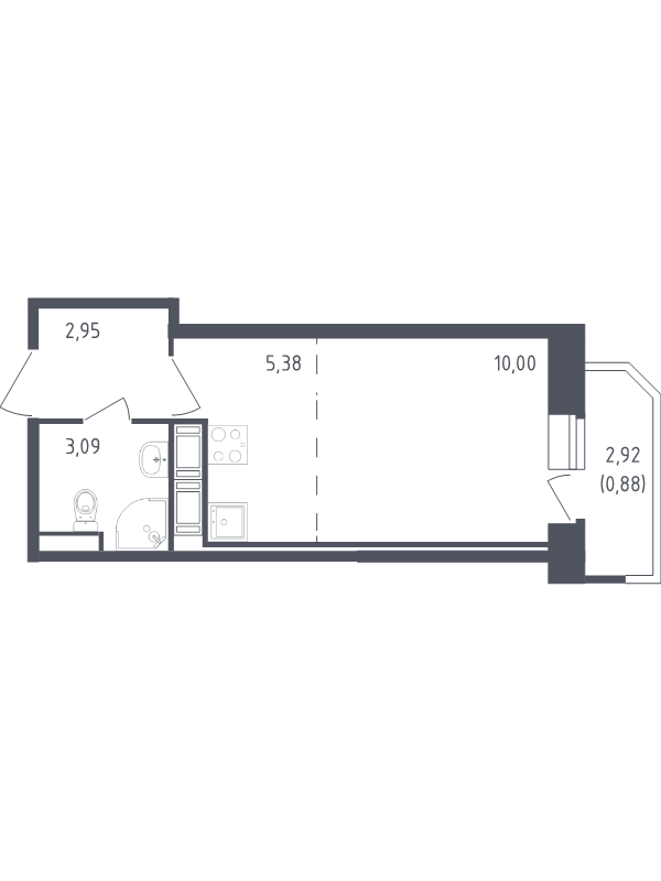 Квартира-студия, 22.3 м² в ЖК "Живи! В Рыбацком" - планировка, фото №1
