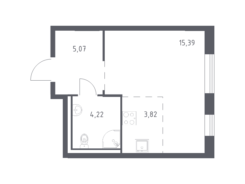 Квартира-студия, 28.5 м² - планировка, фото №1