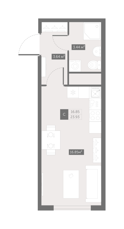 Квартира-студия, 23.93 м² - планировка, фото №1