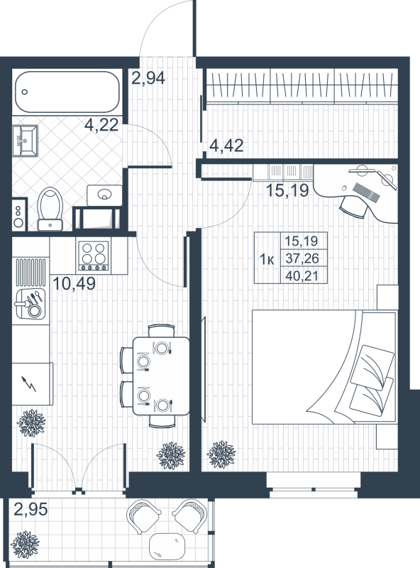 1-комнатная квартира, 37.1 м² в ЖК "Ново-Антропшино" - планировка, фото №1
