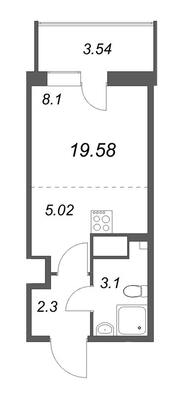 Квартира-студия, 19.58 м² - планировка, фото №1