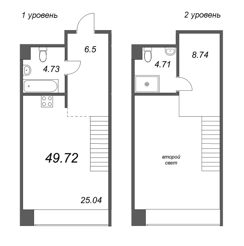 2-комнатная (Евро) квартира, 49.47 м² в ЖК "Avant" - планировка, фото №1