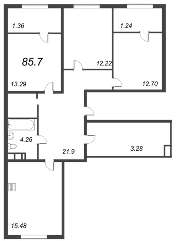 3-комнатная квартира, 113.92 м² в ЖК "Pixel" - планировка, фото №1