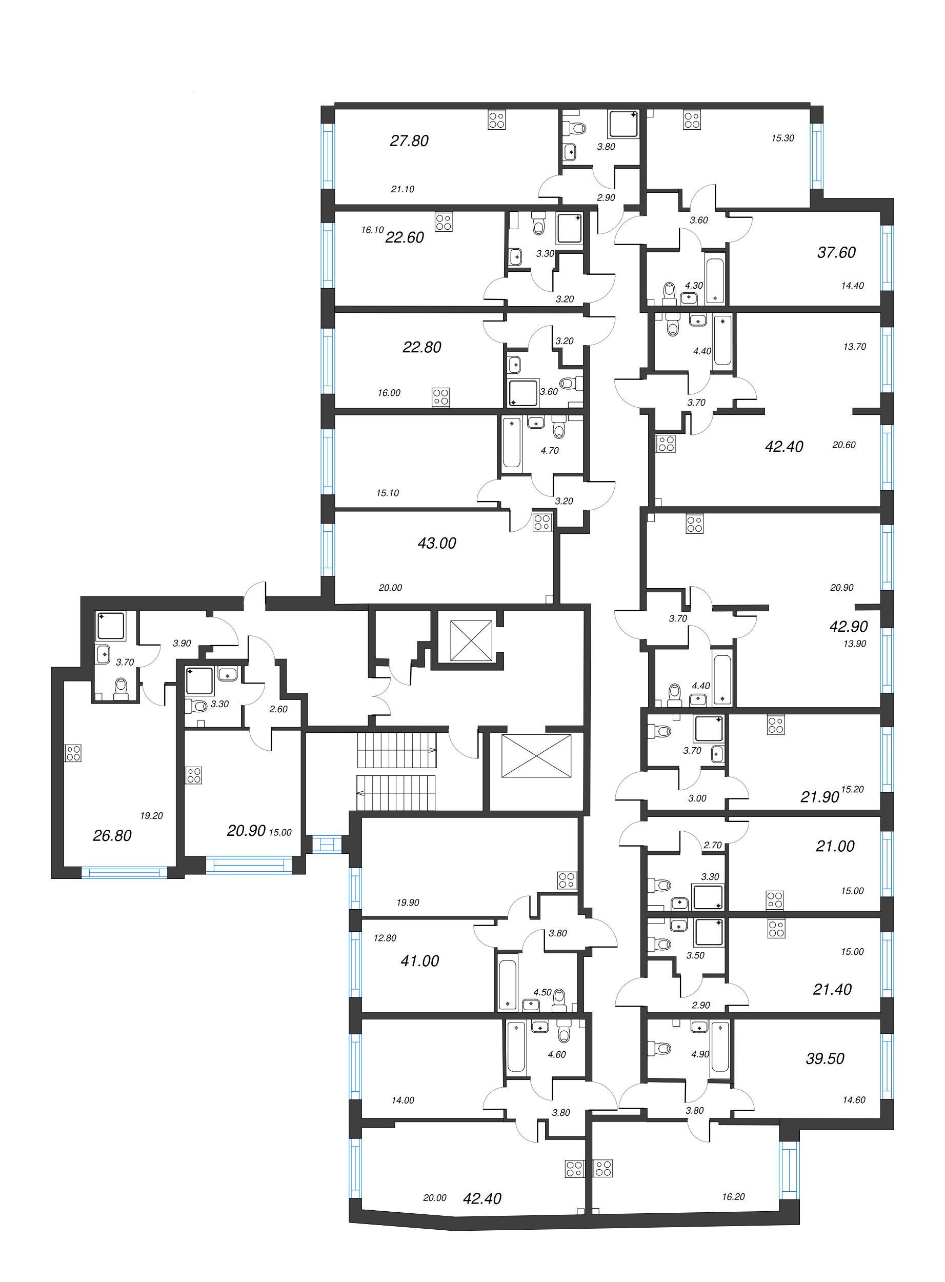 2-комнатная (Евро) квартира, 37.6 м² - планировка этажа