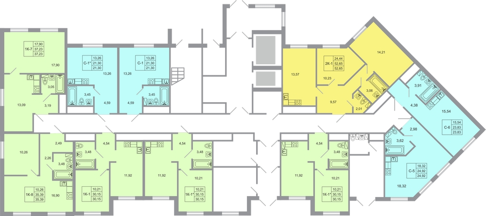 2-комнатная (Евро) квартира, 35.39 м² - планировка этажа