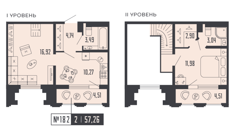 2-комнатная квартира, 57.26 м² в ЖК "Shepilevskiy" - планировка, фото №1