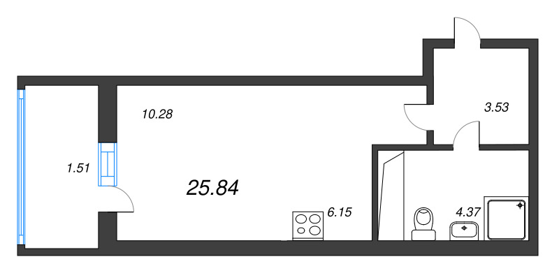 Квартира-студия, 25.84 м² - планировка, фото №1