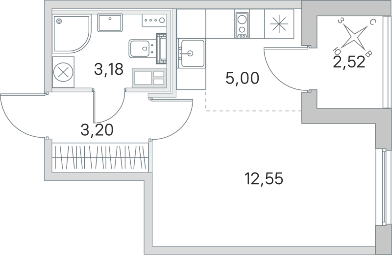 Квартира-студия, 23.93 м² в ЖК "Любоград" - планировка, фото №1