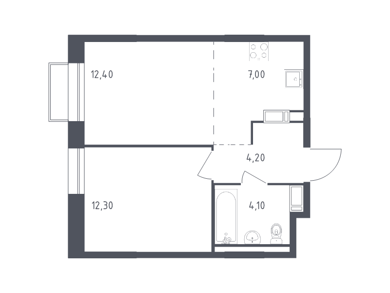 2-комнатная (Евро) квартира, 40 м² в ЖК "Курортный Квартал" - планировка, фото №1