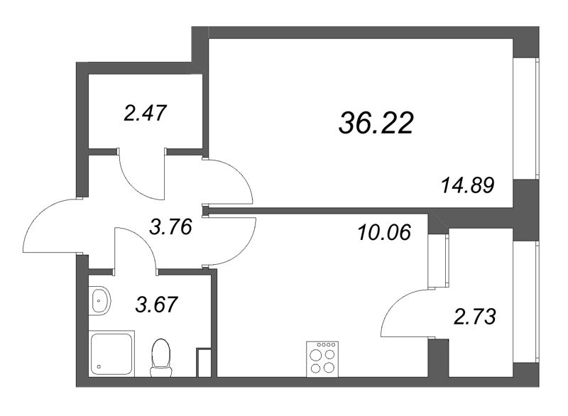 1-комнатная квартира, 36.22 м² в ЖК "Аурум" - планировка, фото №1