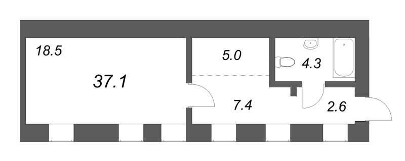 1-комнатная квартира, 37.1 м² в ЖК "Дом купца Злобина" - планировка, фото №1