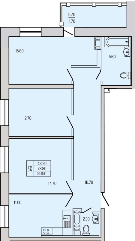 3-комнатная квартира, 80.5 м² в ЖК "Экос" - планировка, фото №1