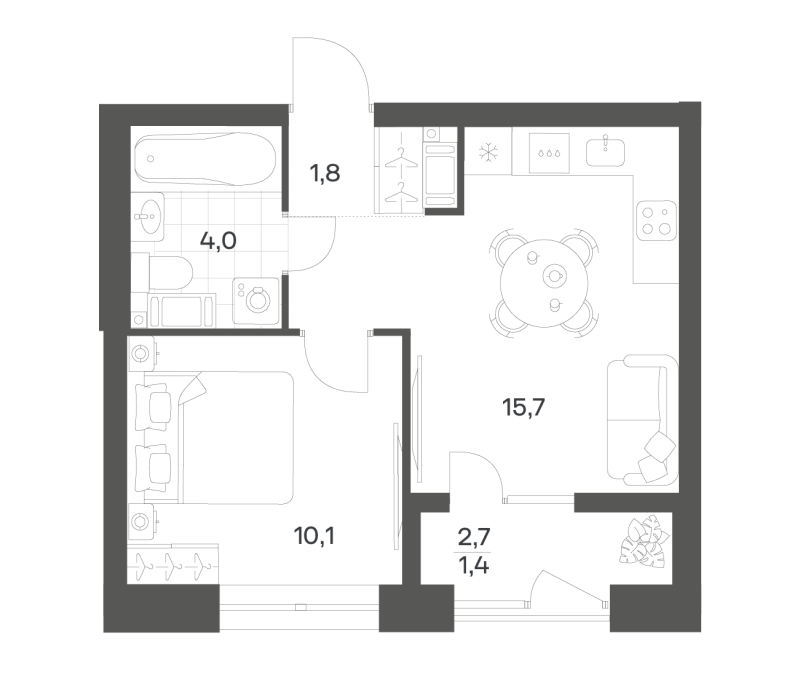 2-комнатная (Евро) квартира, 32.9 м² в ЖК "Новый Питер" - планировка, фото №1