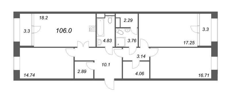 4-комнатная (Евро) квартира, 106 м² - планировка, фото №1