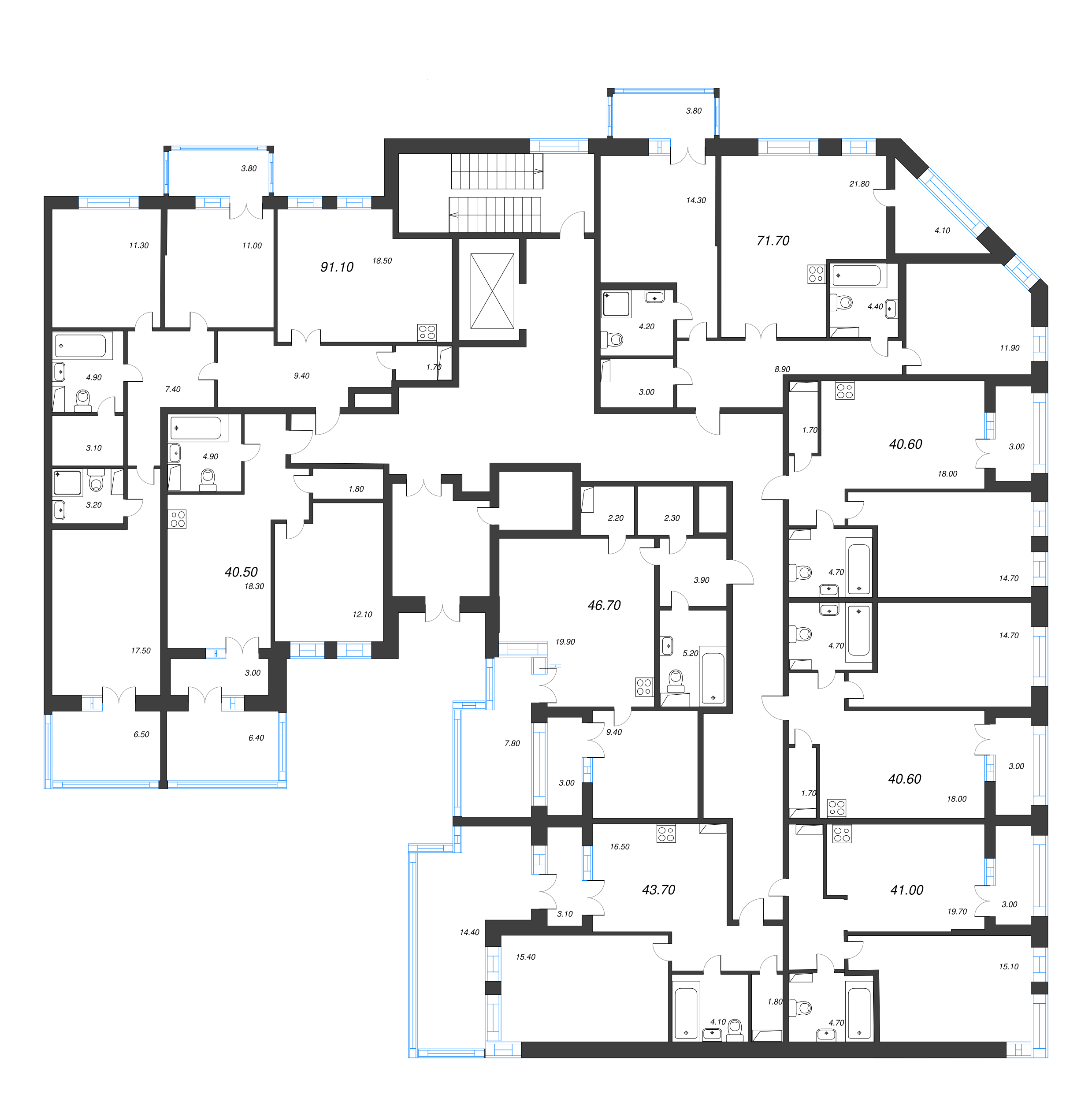 1-комнатная квартира, 40.5 м² в ЖК "NewПитер 2.0" - планировка этажа