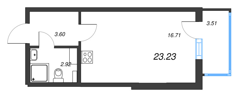 Квартира-студия, 23.23 м² в ЖК "Любоград" - планировка, фото №1