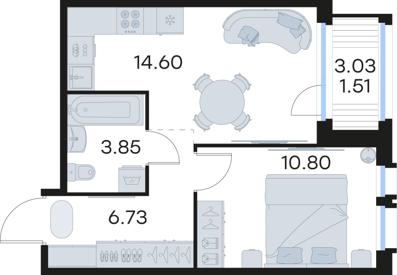 1-комнатная квартира, 37.4 м² в ЖК "Парголово" - планировка, фото №1