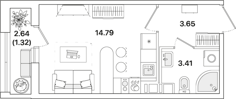 Квартира-студия, 23.17 м² в ЖК "Академик" - планировка, фото №1
