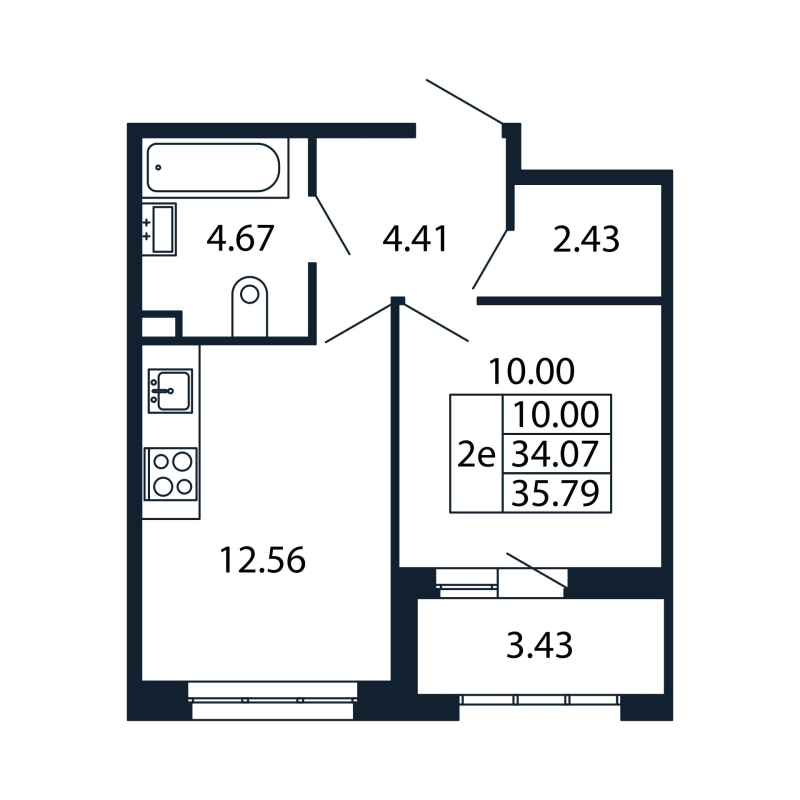 1-комнатная квартира, 34.07 м² в ЖК "Полис Приморский 2" - планировка, фото №1